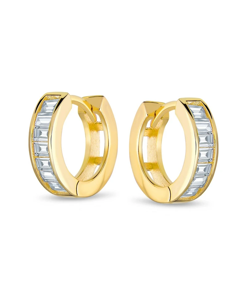 Bling Jewelry Baguette Cut Cz Huggie Hoop Earrings Sterling Silver