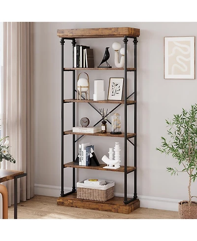 gaomon 6 Tier Bookshelf Industrial Bookcase Wood Tall Standing Bookshelves Wood Vintage Display Rack Rustic Bookshelf