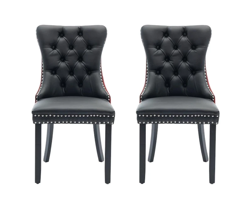 Upholstered Dining Chairs Set of 2 – Velvet & Faux Leather with Button Tufting and Nailhead Trim