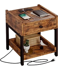 Likimio Nightstand, Bedside Table with Charging Station