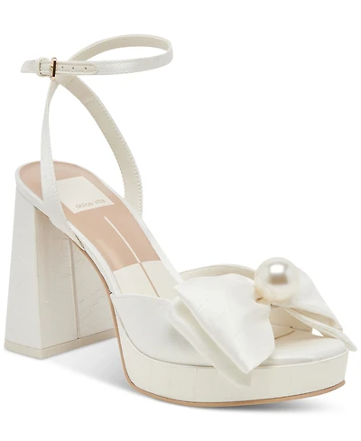 Dolce Vita Women's Patton Two-Piece Pearl Bow Satin Heeled Dress Sandals