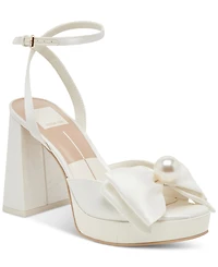 Dolce Vita Women's Patton Two-Piece Pearl Bow Satin Heeled Dress Sandals