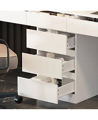 Famapy 94.5 in. W Large 2 in. 1 Wood Double Computer Desk White Writing Desk 86.6 in. Tall Bookshelf, Drawers Home Office