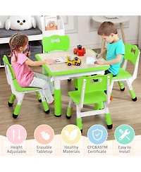 Kids Table and 4 Chairs Set Height Adjustable Toddler Table and Chair Set for Ages 2-10 Activity Table for Toddlers 5-Piece Childrens Table and Chair