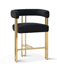 25'' Counter Height Bar Stool with Gold Metal Legs, Chenille Upholstery, Curved Back and Armrest, 1 Unit-Maison Boucle