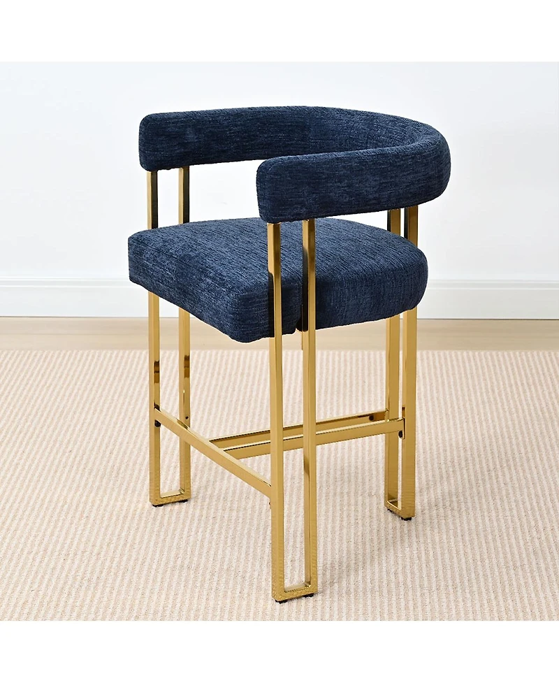25'' Counter Height Stool with Gold Metal Legs, Chenille Upholstery, Curved Back and Armrest, 1 Unit-Maison Boucle