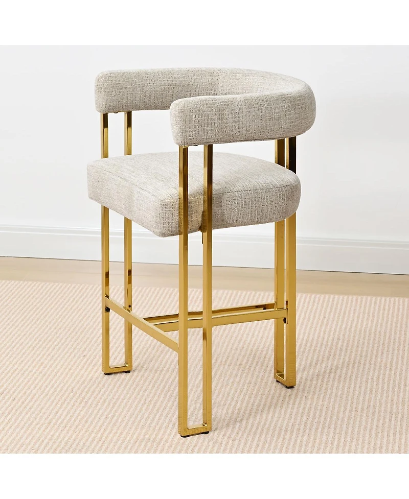 25'' Counter Height Stool with Gold Metal Legs, Chenille Upholstery, Curved Back and Armrest, 1 Unit-Maison Boucle