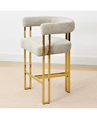 25'' Counter Height Stool with Gold Metal Legs, Chenille Upholstery, Curved Back and Armrest, 1 Unit-Maison Boucle