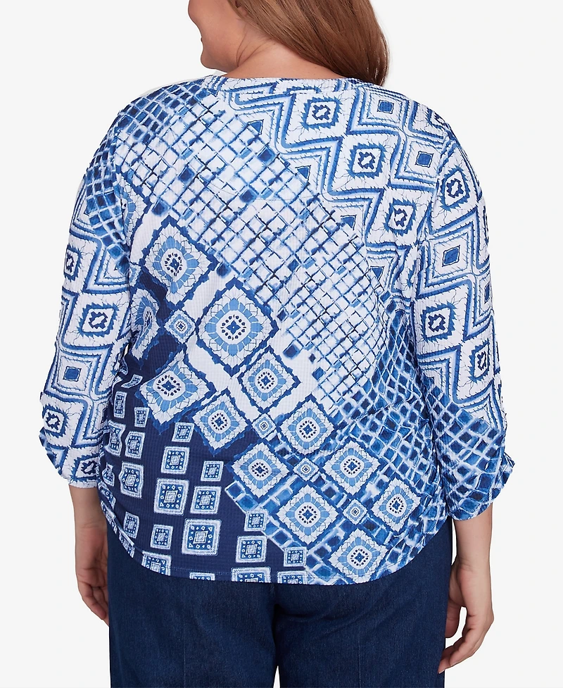 Alfred Dunner Plus Free Spirit Ikat Patched Geometric Top