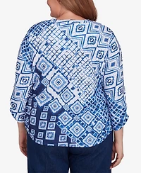 Alfred Dunner Plus Free Spirit Ikat Patched Geometric Top