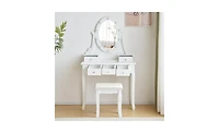 Bedroom Vanity Table with Adjustable Light Mirror – Makeup Desk with Storage & Stool Option