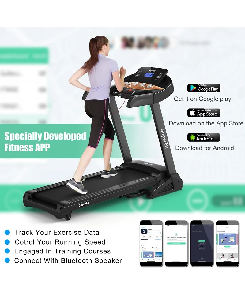 3.75HP Electric Folding Treadmill with Auto Incline 12 Program App Control