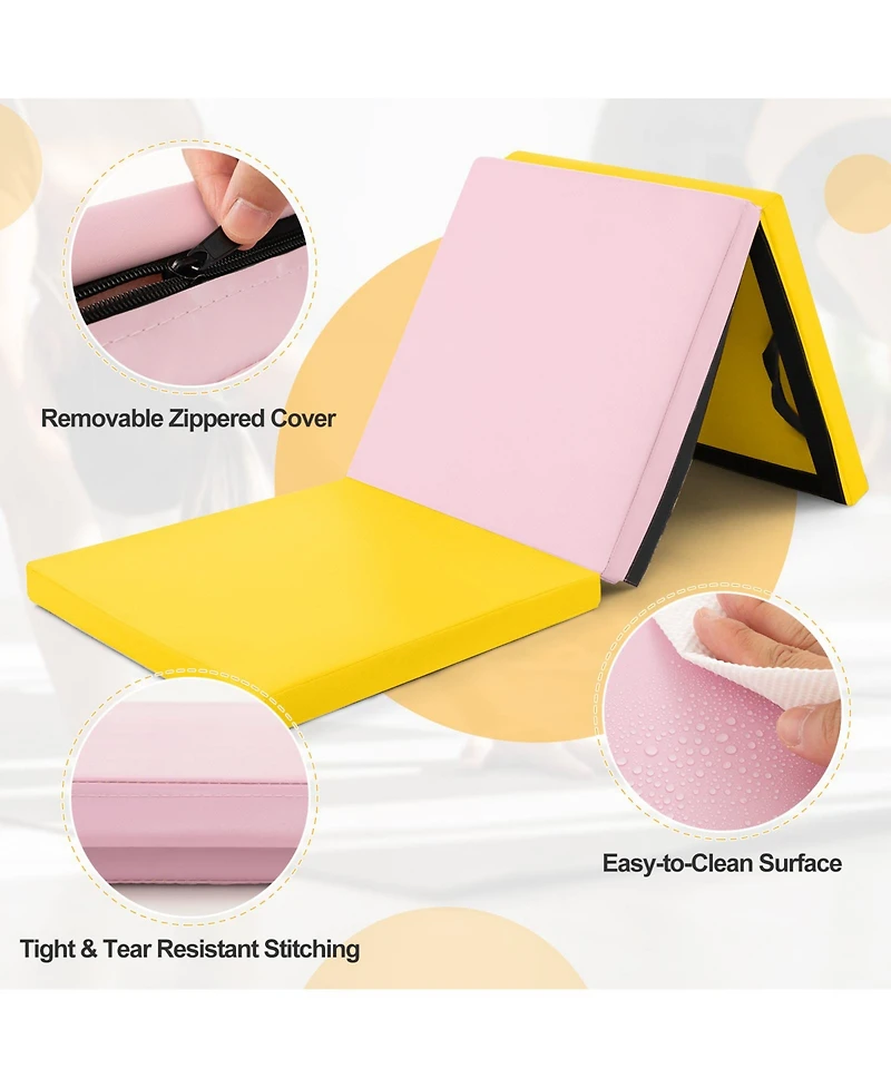 6 x 2 Ft Tri-Fold Gym Mat with Handles and Removable Zippered Cover
