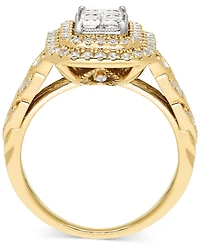 Diamond Emerald Shaped Double Halo Cluster Ring (1 ct. t.w.) in 14k Two-Tone Gold