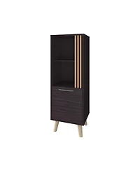 Fm Furniture Ac Chin Storage Cabinet with a Door and Open Storage, Wengue + Natural Oak