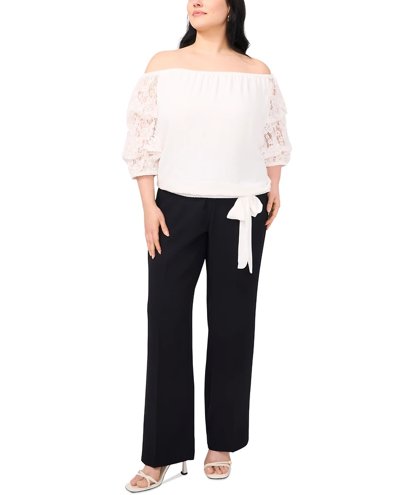 Vince Camuto Plus Size Off-The-Shoulder Lace Bubble 3/4-Sleeve Tie-Front Blouse