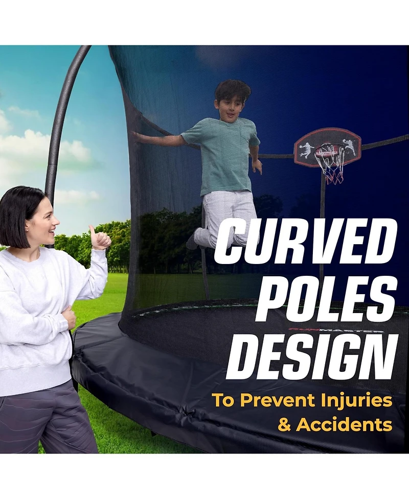 Campior 14ft Pumpkin Trampoline with Basketball Hoop & Inner Enclosure - Safe, Durable,Family Fun - Heavy Duty Galvanized Springs