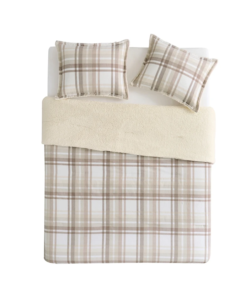 Vcny Home Plaid Brushed Flannel and Sherpa 3-Pc. Comforter Set