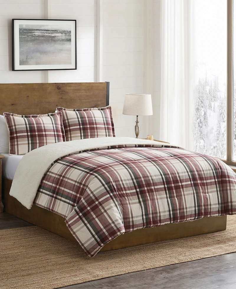 Vcny Home Plaid Brushed Flannel and Sherpa 3-Pc. Comforter Set, Full/Queen