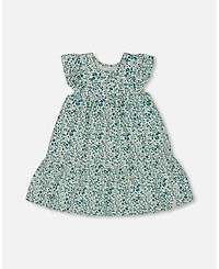 Deux par Deux Baby Girls Printed Organic Cotton Dress Small Turquoise Flowers