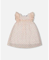 Deux par Deux Toddler Girls Printed Dress With Frills Pale Pink And Flowers - Toddler|Child