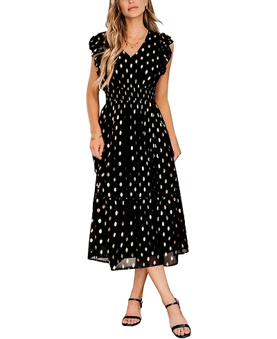 Cupshe Women's Goldenrod Fields Polka Dot Short Sleeve Mini Beach Dress