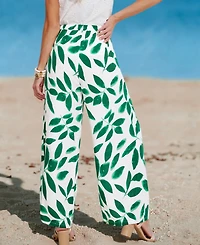 Cupshe Women's White & Green Tropical Leaf Drawstring Cover-up Pants