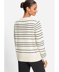 Olsen Women's Striped Crewneck Cardigan