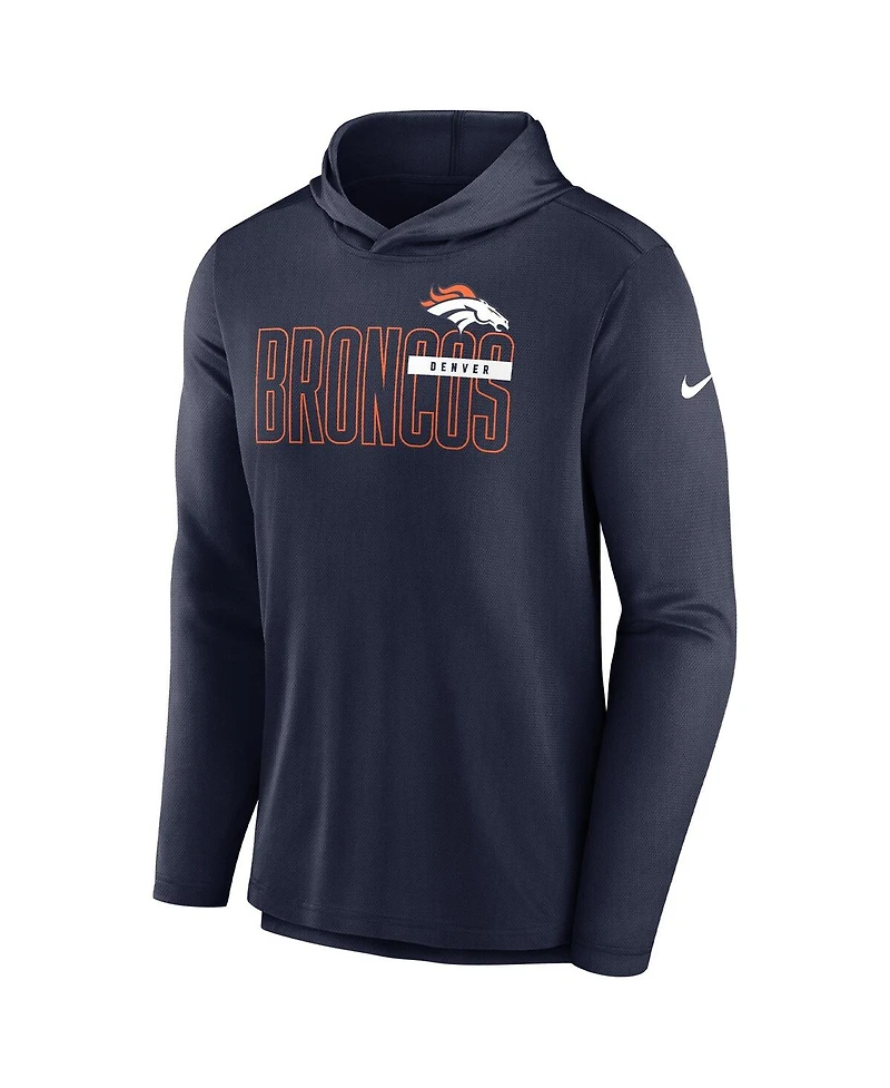 Nike Men's Navy Denver Broncos Lightweight Performance Hooded Long Sleeve T-Shirt