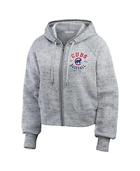 Wear by Erin Andrews Women's Heather Gray Chicago Cubs Speckled Fleece Cropped Full-Zip Hoodie