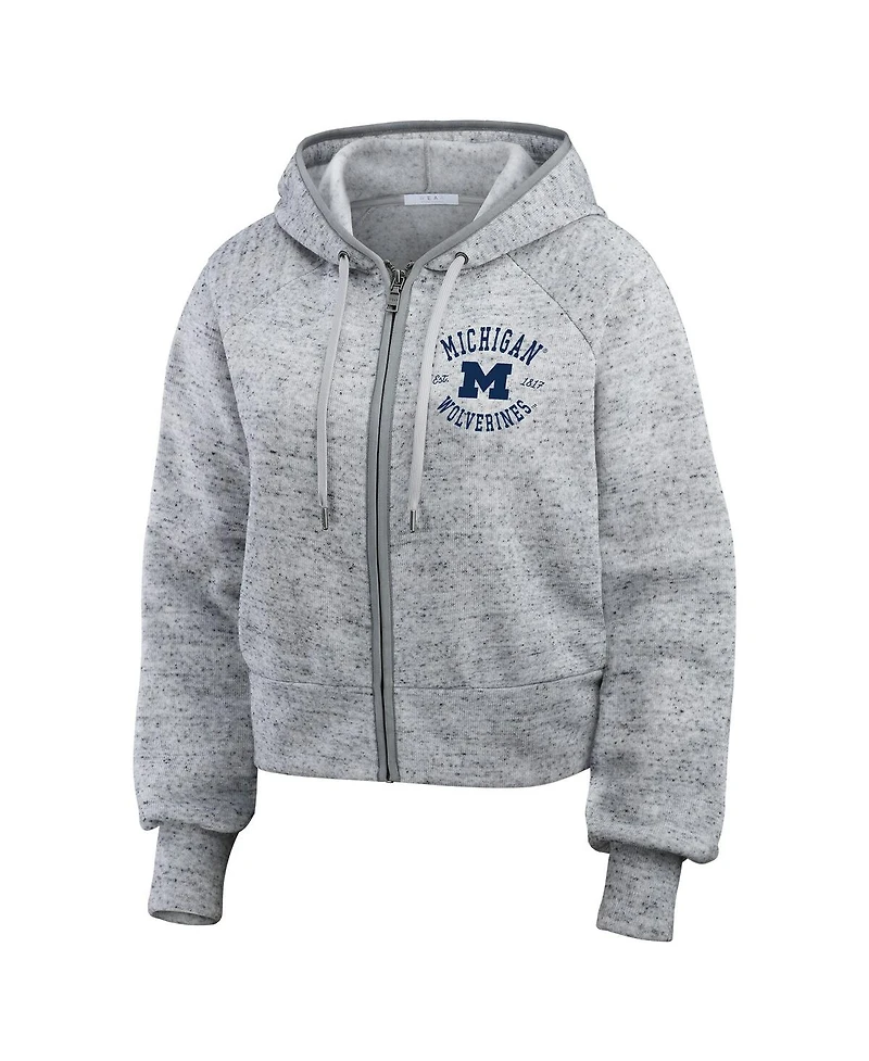 Wear by Erin Andrews Women's Heather Gray Michigan Wolverines Speckle Double-Hit Raglan Full-Zip Hoodie