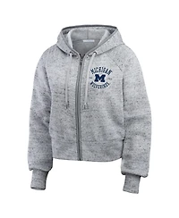 Wear by Erin Andrews Women's Heather Gray Michigan Wolverines Speckle Double-Hit Raglan Full-Zip Hoodie