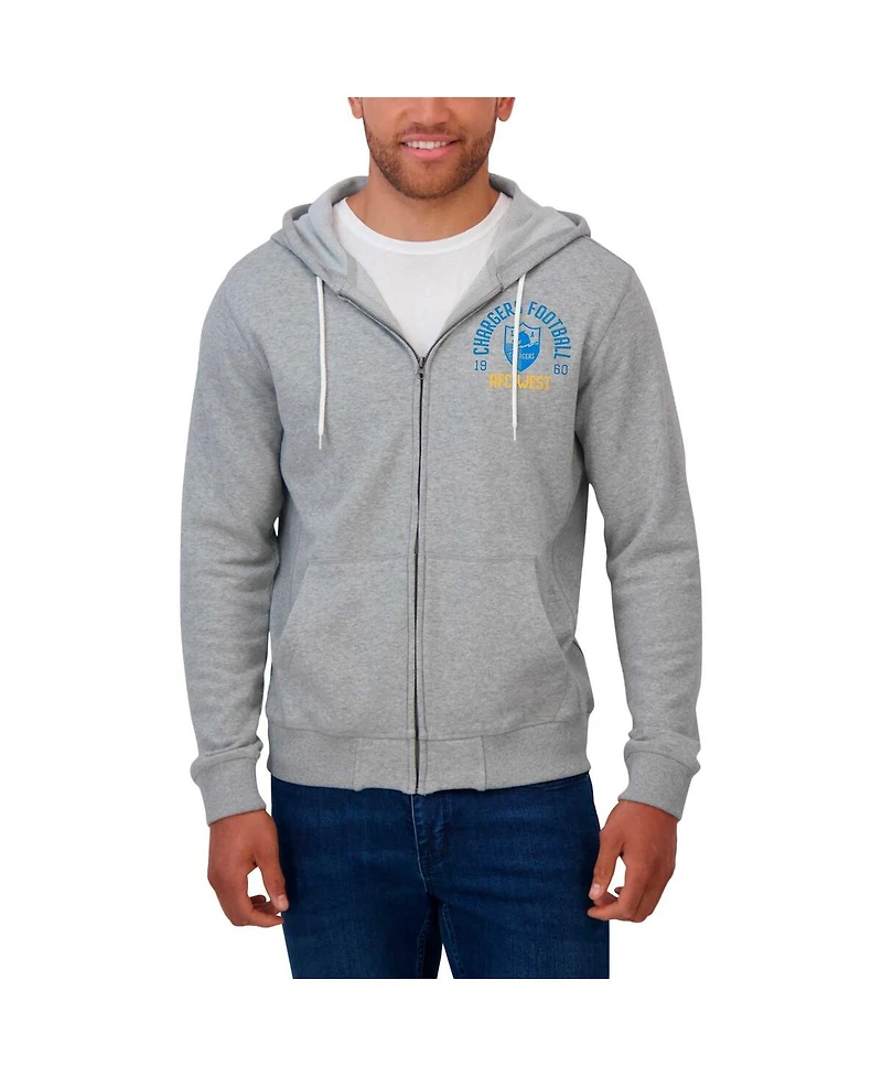 Fanatics Men's Heather Gray Los Angeles Chargers Vintage Stripe Full-Zip Hoodie