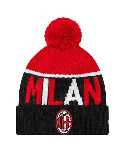 New Era Men's Black Ac Milan Sport Cuffed with Pom Knit Hat