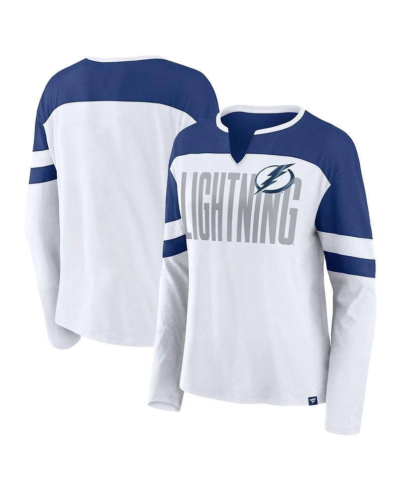 Fanatics Women's White/Blue Tampa Bay Lightning Frozen Long Sleeve Notch Neck T-Shirt
