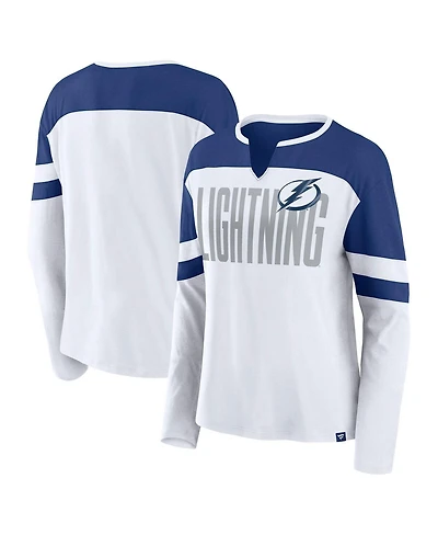 Fanatics Women's White/Blue Tampa Bay Lightning Frozen Long Sleeve Notch Neck T-Shirt