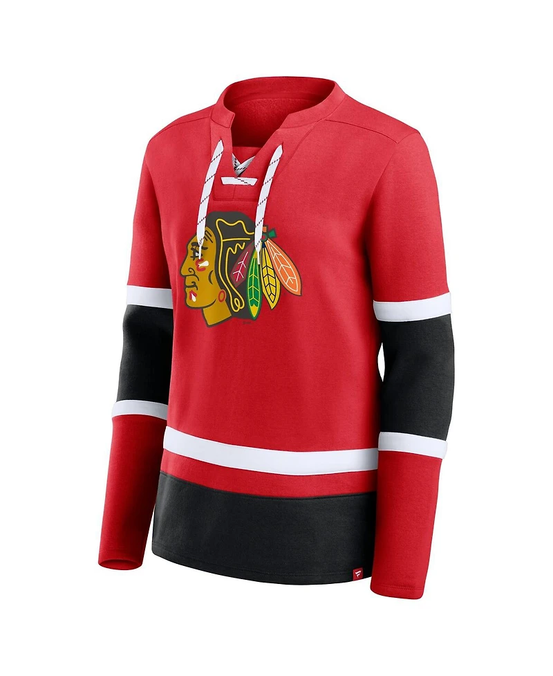 Fanatics Women's Red Chicago Blackhawks Prime Time Lace-Up Long Sleeve T-Shirt