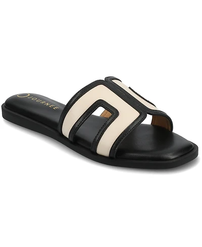 Journee Collection Womens Primah "H" Band Medium and Wide Width Slip On Flat Sandals