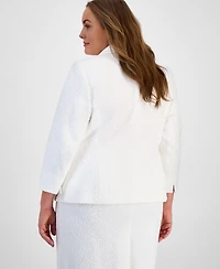 Kasper Plus Bonded-Lace Shawl-Collar 3/4-Sleeve Jacket