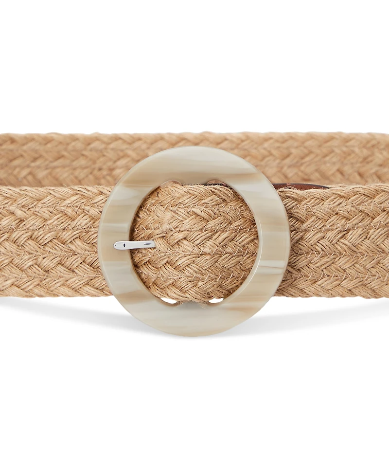 Lauren Ralph Woven Jute Faux-Horn-Buckle Wide Belt