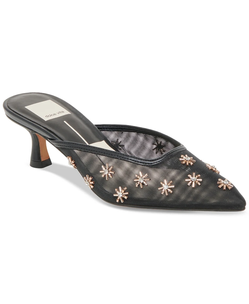 Dolce Vita Women's Clara Embellished Mesh Pointed-Toe Heeled Mules