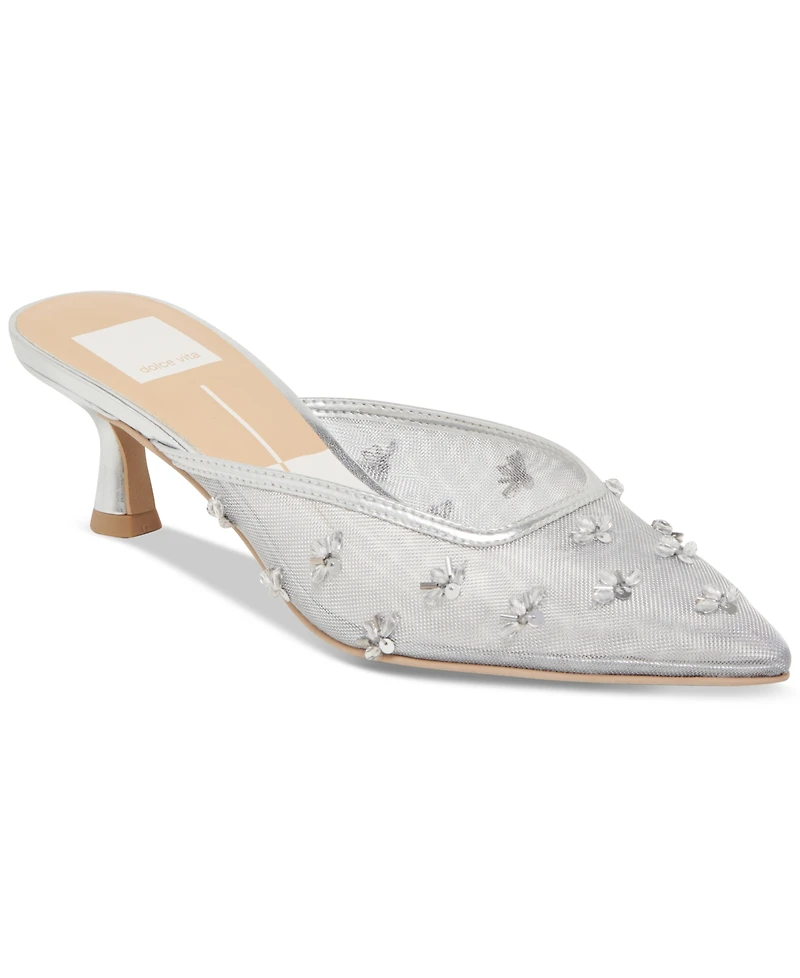 Dolce Vita Women's Clara Embellished Mesh Pointed-Toe Heeled Mules