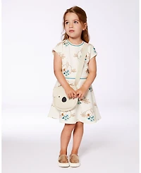 Deux par Deux Baby Girls Printed French Terry Dress Off-White And Koala