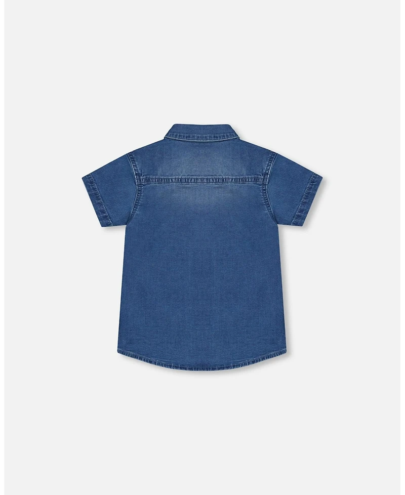 Deux par Toddler Boys Short Sleeve Button Down Shirt Dark Denim Blue - Toddler|Child