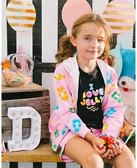 Deux par Deux Big Girls Printed French Terry Hoodie Cardigan Pink Multicolored Gummies