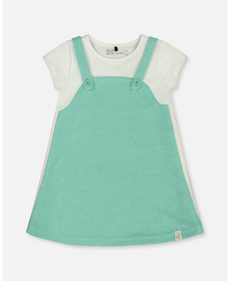 Deux par Deux Baby Girls Terry Cloth Dress Turquoise And Off-White