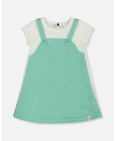 Deux par Deux Baby Girls Terry Cloth Dress Turquoise And Off-White