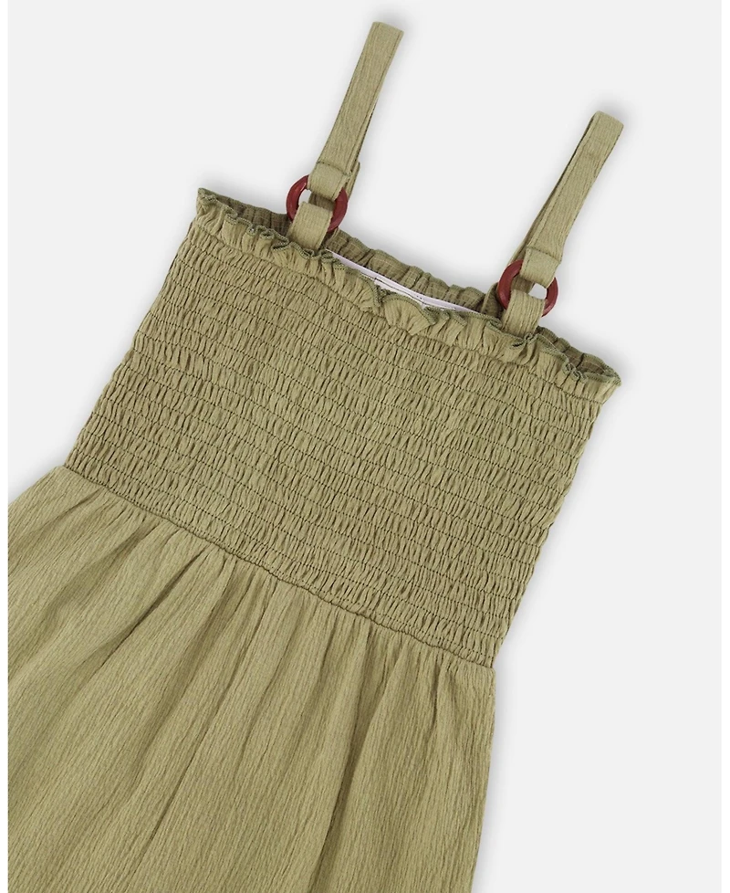 Deux par Toddler Girls Smocked Crinkle Jersey Jumpsuit Olive Green - Toddler|Child