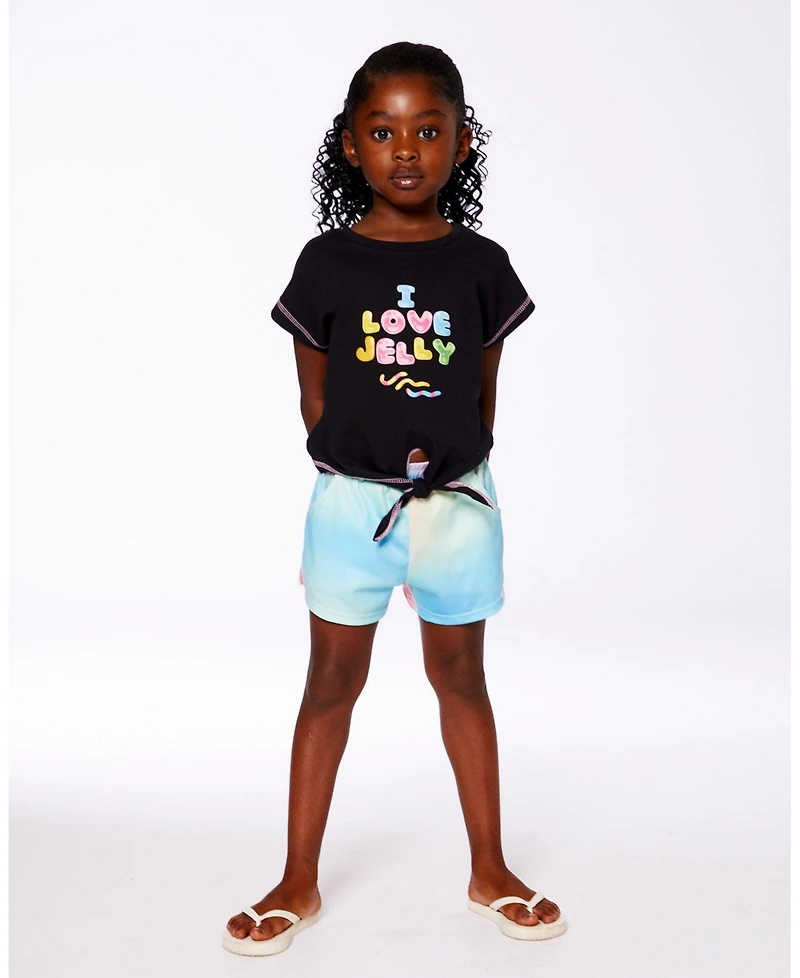 Deux par Toddler Girls Organic Cotton Tee With Print And Knot Black Multicolored - Toddler|Child