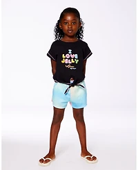 Deux par Toddler Girls Organic Cotton Tee With Print And Knot Black Multicolored - Toddler|Child